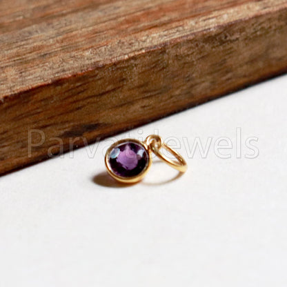 Checker Cut Amethyst Charm, 18k Solid Gold Charm, Purple Amethyst Charm, Gold Charm, Faceted Amethyst Charm , Handmade Gold Charm,
