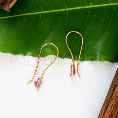 Natural Pink Tourmaline Earring, Tourmaline Dangle Earring, Solid 18K Gold Earring, Handmade Gold Earring, Minimalist Dangle Earring