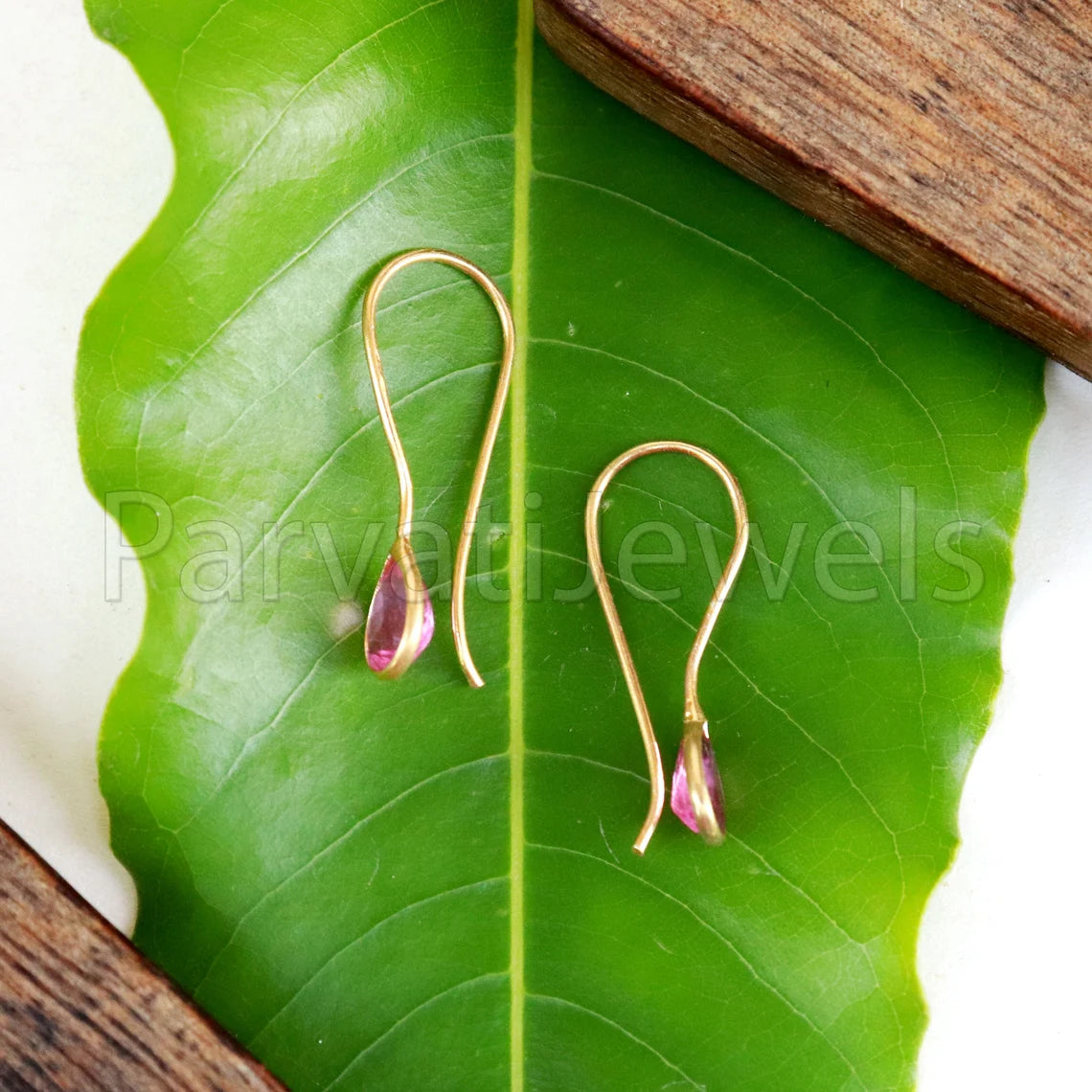 Natural Pink Tourmaline Earring, Tourmaline Dangle Earring, Solid 18K Gold Earring, Handmade Gold Earring, Minimalist Dangle Earring