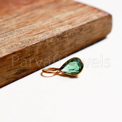 Blue Tourmaline 18k Solid Gold Charm pendant, Blue Tourmaline Charm, DAINTY Tourmaline Charm , 18KT Solid Gold, Natural Tourmaline, RARE