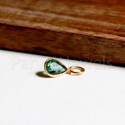 Blue Tourmaline 18k Solid Gold Charm pendant, Blue Tourmaline Charm, DAINTY Tourmaline Charm , 18KT Solid Gold, Natural Tourmaline, RARE