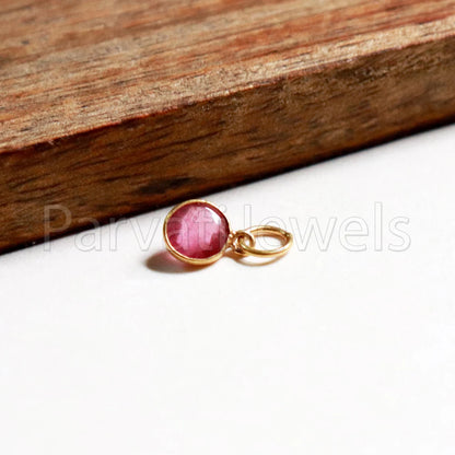 Chekker Cut Pink Tourmaline Charm, 18k Solid Gold Charm, Pink Tourmaline Charm, Gold Charm, Faceted Tourmaline Charm , Handmade Gold Charm