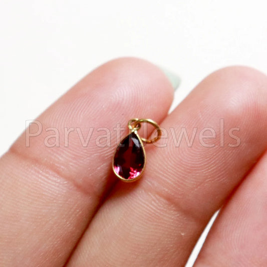 DEEP Pink Tourmaline 18k Solid Gold Charm pendant, Hot Pink Tourmaline Charm, DAINTY Tourmaline Charm , 18KT, RARE Natural Tourmaline