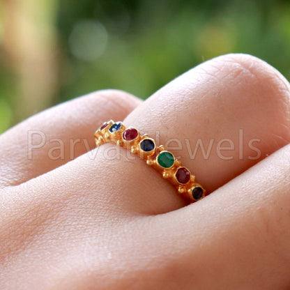 Ruby, Emerald & Sapphire Eternity Band Ring, 18k Solid Gold Ring, Handmade Eternity Gold Ring, Multi Stone Engagement Ring, Wedding Ring