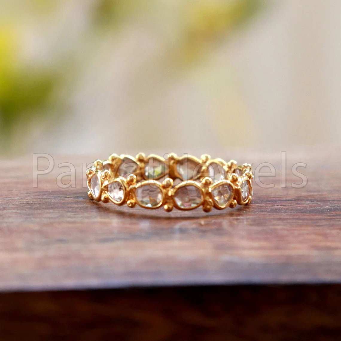 English Polki Diamond Eternity Band Ring, 18k Solid Gold Ring, Handmade Eternity Gold Ring, Diamond Polki Engagement Ring, Wedding Band Ring