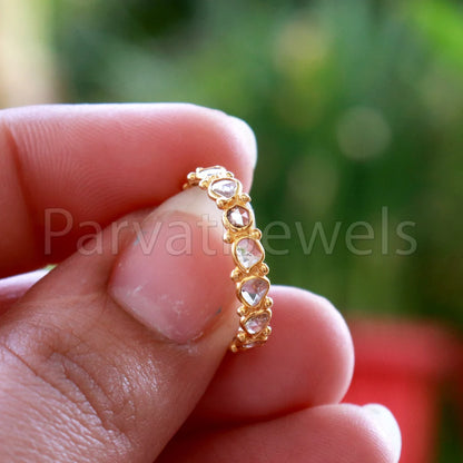 English Polki Diamond Eternity Band Ring, 18k Solid Gold Ring, Handmade Eternity Gold Ring, Diamond Polki Engagement Ring, Wedding Band Ring