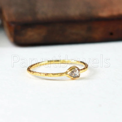Natural Diamond English Polki Ring, Diamond Gold Ring, 18k Solid Gold Ring, Handmade Gold Ring, Diamond Engagement Ring, Wedding Gold Ring