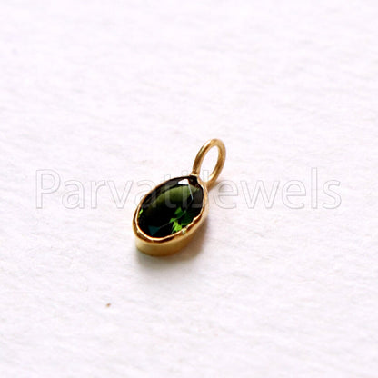 Green Tourmaline Charm, 18k Solid Gold Charm, Deep Green Tourmaline Charm, Gold Charm, Faceted Tourmaline Charm , Handmade Gold Charm