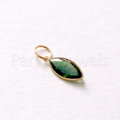 Green Tourmaline Charm, 18k Solid Gold Charm, Deep Green Tourmaline Charm, Gold Charm, Faceted Tourmaline Charm , Handmade Gold Charm