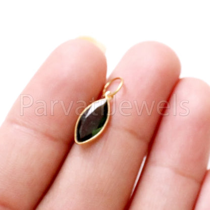 Green Tourmaline Charm, 18k Solid Gold Charm, Deep Green Tourmaline Charm, Gold Charm, Faceted Tourmaline Charm , Handmade Gold Charm
