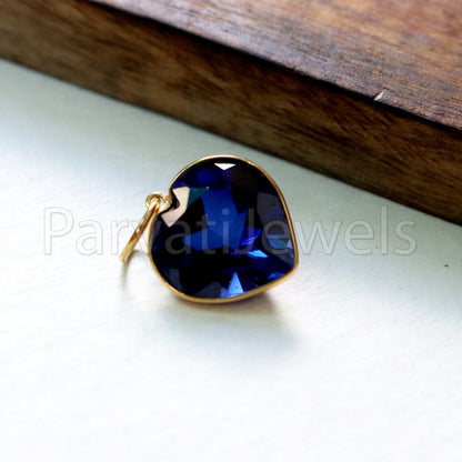 Lab Grown Tanzanite Charm, 18k Solid Gold Charm, Handmade Gold Charm, Tanzanite Dainty Charm, Minimalist Pendant, Heart Tanzanite Charm