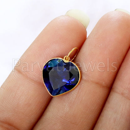 Lab Grown Tanzanite Charm, 18k Solid Gold Charm, Handmade Gold Charm, Tanzanite Dainty Charm, Minimalist Pendant, Heart Tanzanite Charm