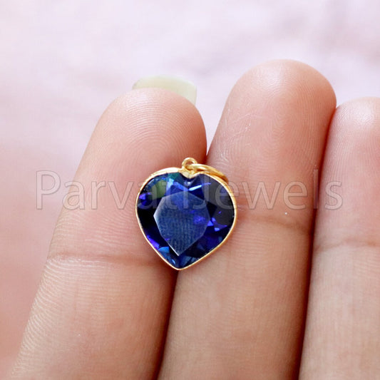 Lab Grown Tanzanite Charm, 18k Solid Gold Charm, Handmade Gold Charm, Tanzanite Dainty Charm, Minimalist Pendant, Heart Tanzanite Charm
