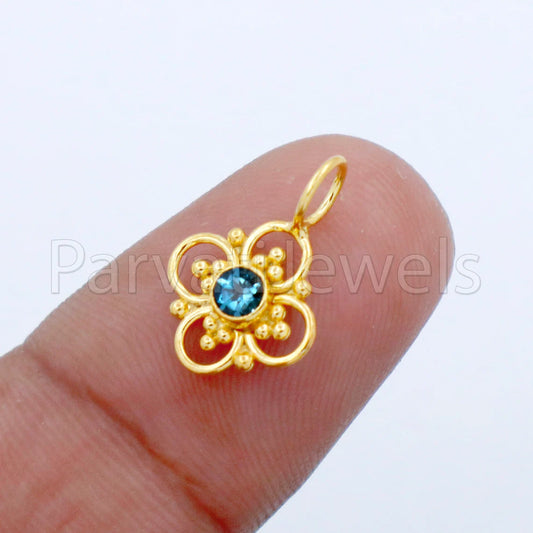 Natural London Blue Topaz Charm, 18k Solid Gold Charm, Handmade Gold Charm, Designer Charm Pendant, Charms Necklace, London Blue Topaz Charm