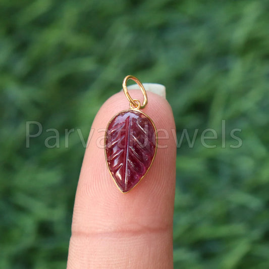 Natural Pink Tourmaline Charm, 18k Solid Gold Charm, Hand Carved Pink Tourmaline Charm, Charm Pendant, Charm Necklace, Handmade Gold Charm