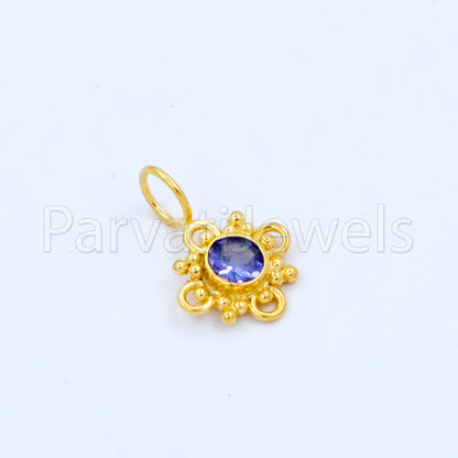 Natural Tanzanite Charm, 18k Solid Gold Charm, Handmade Gold Charm, Designer Charm Pendant, Charms Necklace, Tanzanite Charm