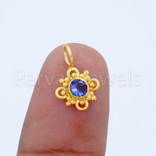 Natural Tanzanite Charm, 18k Solid Gold Charm, Handmade Gold Charm, Designer Charm Pendant, Charms Necklace, Tanzanite Charm