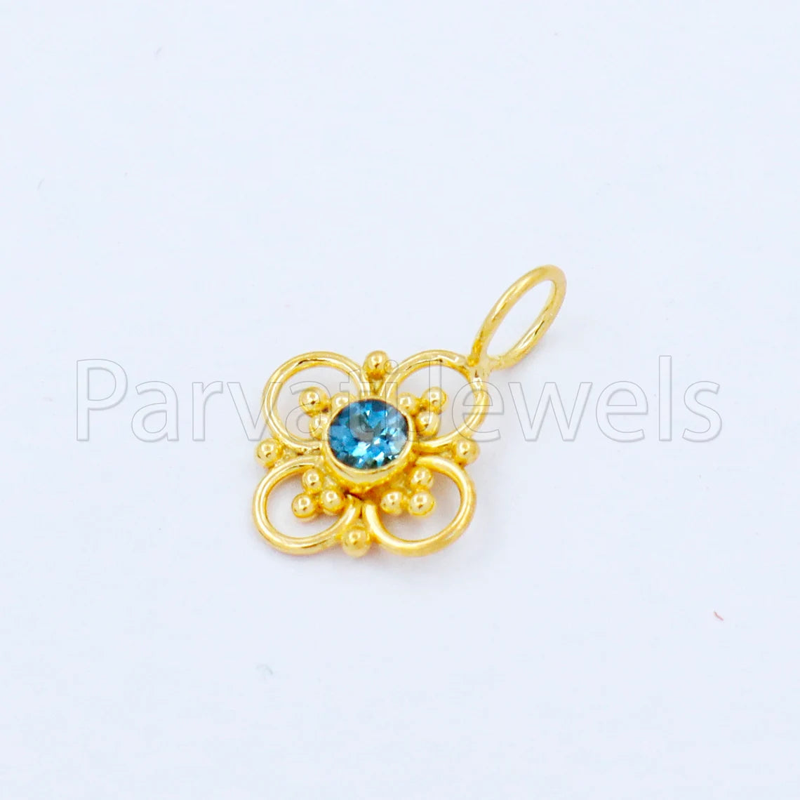 Natural London Blue Topaz Charm, 18k Solid Gold Charm, Handmade Gold Charm, Designer Charm Pendant, Charms Necklace, London Blue Topaz Charm