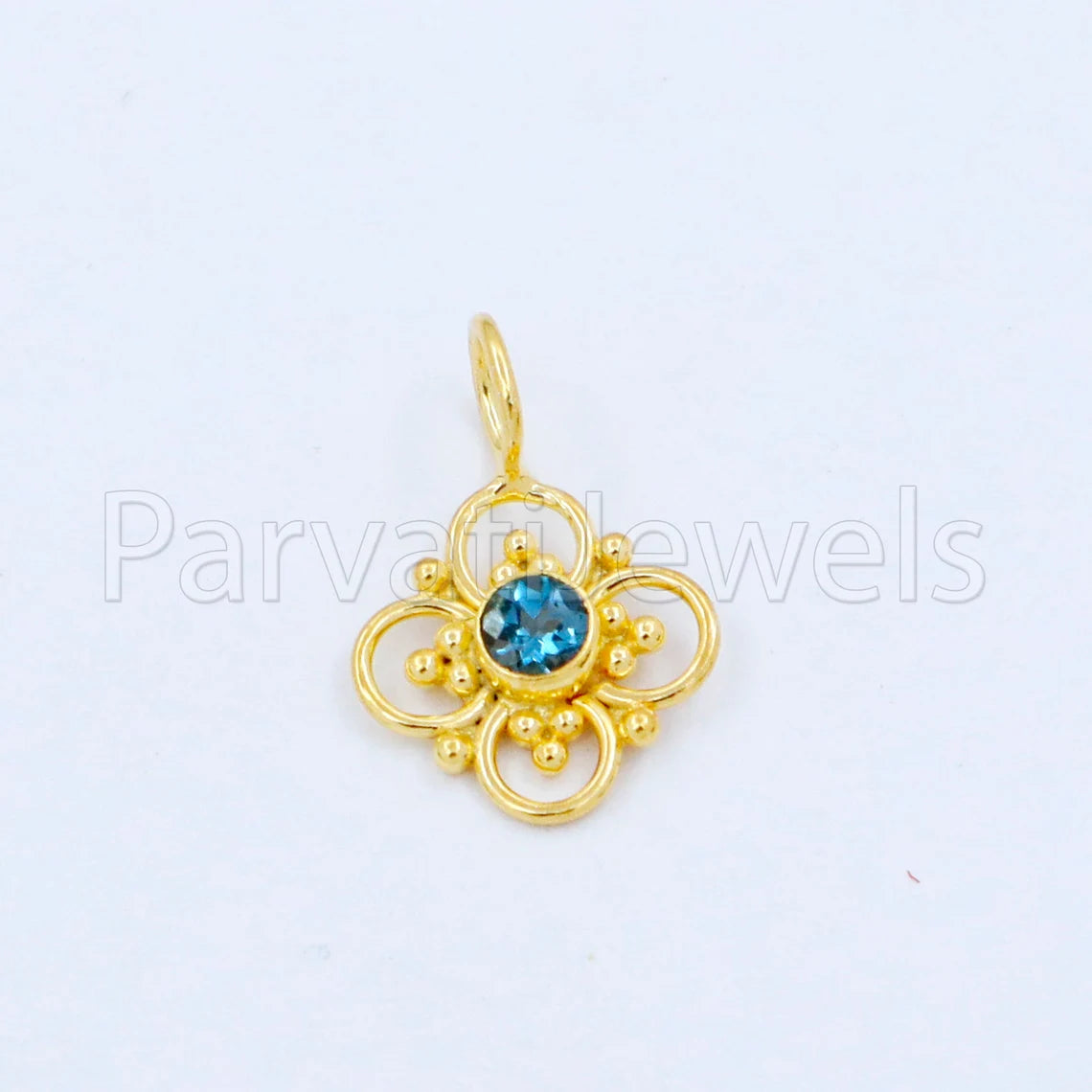 Natural London Blue Topaz Charm, 18k Solid Gold Charm, Handmade Gold Charm, Designer Charm Pendant, Charms Necklace, London Blue Topaz Charm