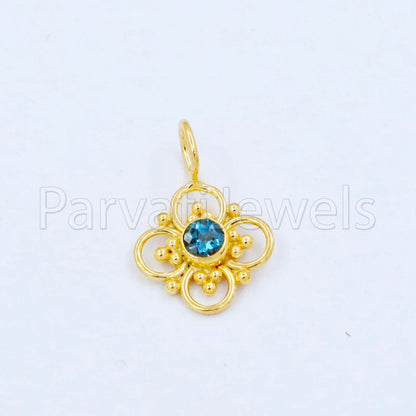 Natural London Blue Topaz Charm, 18k Solid Gold Charm, Handmade Gold Charm, Designer Charm Pendant, Charms Necklace, London Blue Topaz Charm