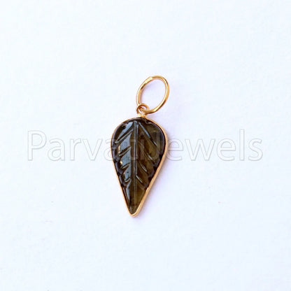 Natural Brown Tourmaline Charm, 18k Solid Gold Charm, Hand Carved Brown Tourmaline Charm, Charm Pendant, Charm Necklace, Handmade Gold Charm