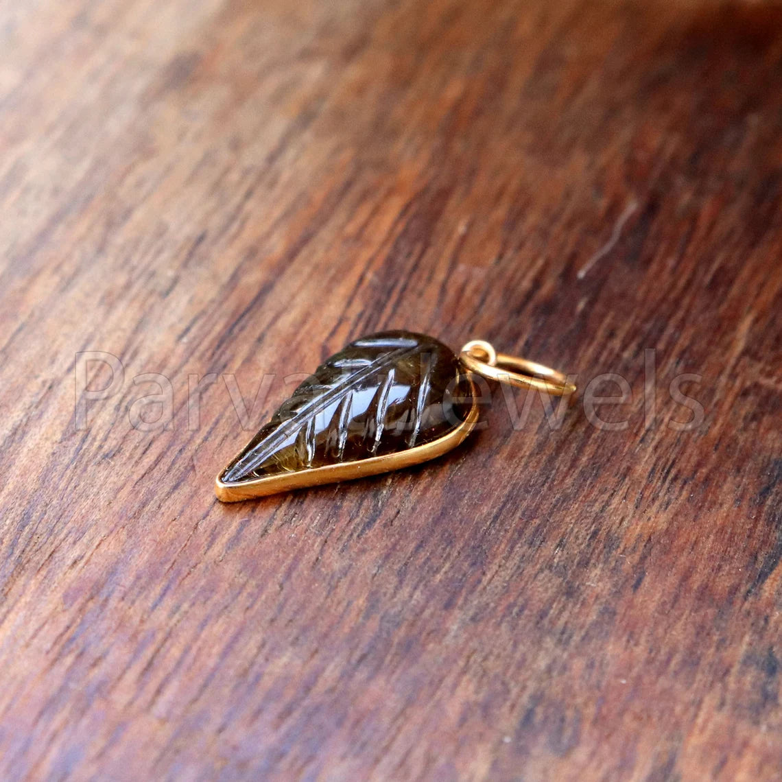 Natural Brown Tourmaline Charm, 18k Solid Gold Charm, Hand Carved Brown Tourmaline Charm, Charm Pendant, Charm Necklace, Handmade Gold Charm