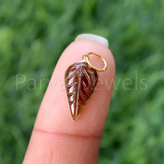 Natural Brown Tourmaline Charm, 18k Solid Gold Charm, Hand Carved Brown Tourmaline Charm, Charm Pendant, Charm Necklace, Handmade Gold Charm