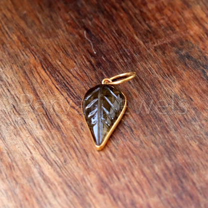 Natural Brown Tourmaline Charm, 18k Solid Gold Charm, Hand Carved Brown Tourmaline Charm, Charm Pendant, Charm Necklace, Handmade Gold Charm