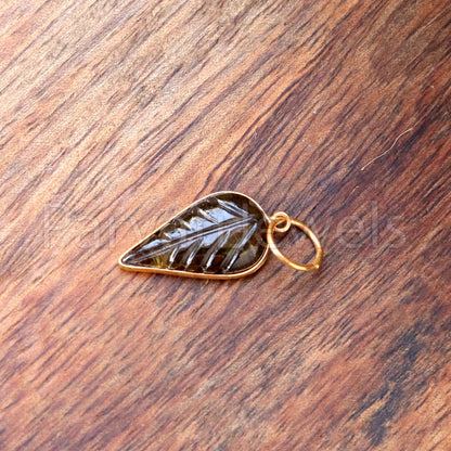 Natural Brown Tourmaline Charm, 18k Solid Gold Charm, Hand Carved Brown Tourmaline Charm, Charm Pendant, Charm Necklace, Handmade Gold Charm