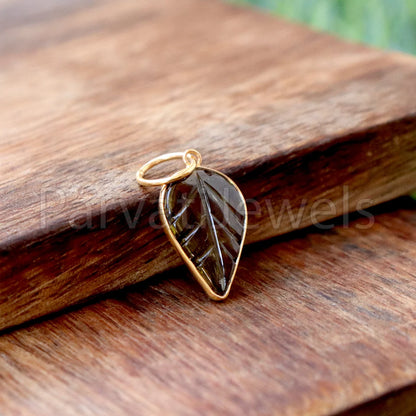 Natural Green Tourmaline Charm, 18k Solid Gold Charm, Hand Carved Green Tourmaline Charm, Charm Pendant, Charm Necklace, Handmade Gold Charm