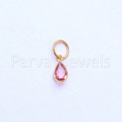 Natural Pink Tourmaline Charm, 18k Solid Gold Charm, Handmade Gold Charm, Charm Pendant, Charms Necklace, Pink Tourmaline Charm
