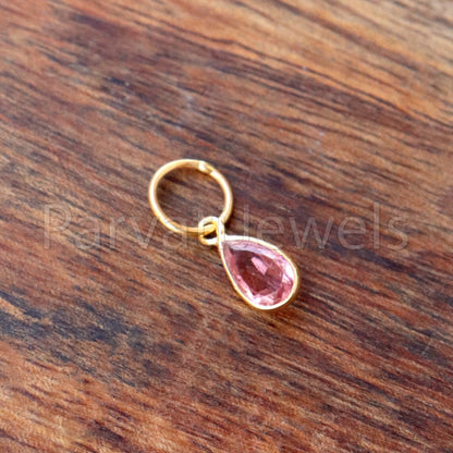 Natural Pink Tourmaline Charm, 18k Solid Gold Charm, Handmade Gold Charm, Charm Pendant, Charms Necklace, Pink Tourmaline Charm