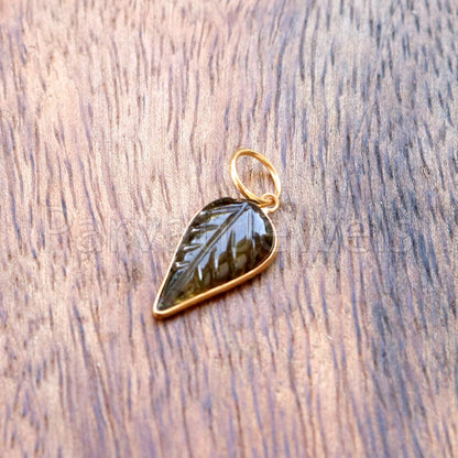 Natural Brown Tourmaline Charm, 18k Solid Gold Charm, Hand Carved Brown Tourmaline Charm, Charm Pendant, Charm Necklace, Handmade Gold Charm