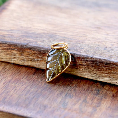 Natural Green Tourmaline Charm, 18k Solid Gold Charm, Hand Carved Green Tourmaline Charm, Charm Pendant, Charm Necklace, Handmade Gold Charm