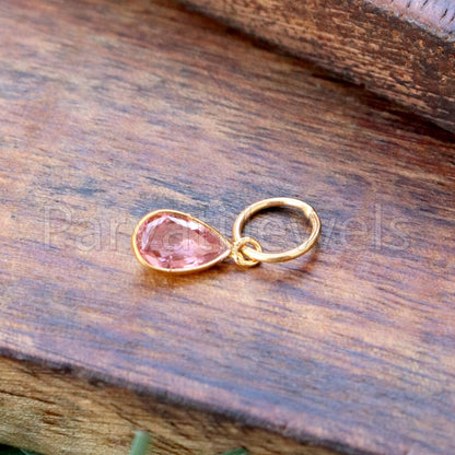 Natural Pink Tourmaline Charm, 18k Solid Gold Charm, Handmade Gold Charm, Charm Pendant, Charms Necklace, Pink Tourmaline Charm