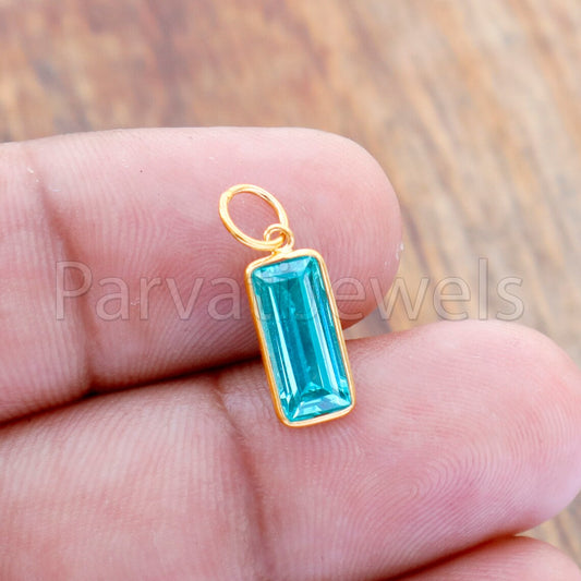Lab Created Aquamarine Charm, 18k Solid Gold Charm, Handmade Gold Charm, Aquamarine Dainty Charm, Minimalist Pendant, Aquamarine Charm