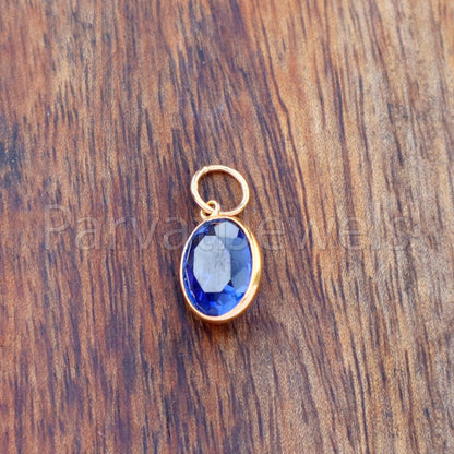 Lab Created Tanzanite charm 18k Solid Gold Charm, Handmade Gold Charm, Charm Pendant, Charms Necklace, Tanzanite Charms, Minimalist Pendant