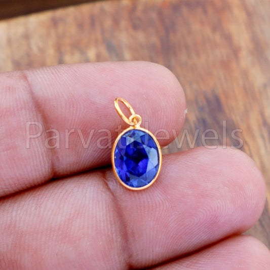 Lab Created Tanzanite charm 18k Solid Gold Charm, Handmade Gold Charm, Charm Pendant, Charms Necklace, Tanzanite Charms, Minimalist Pendant