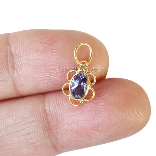 Natural Blue Tanzanite Oval Charm, 18K Solid Gold Charm, Tanzanite Charm, Charm Pendant, Gold Charm, Christmas Charm, Gift For Mom Charm
