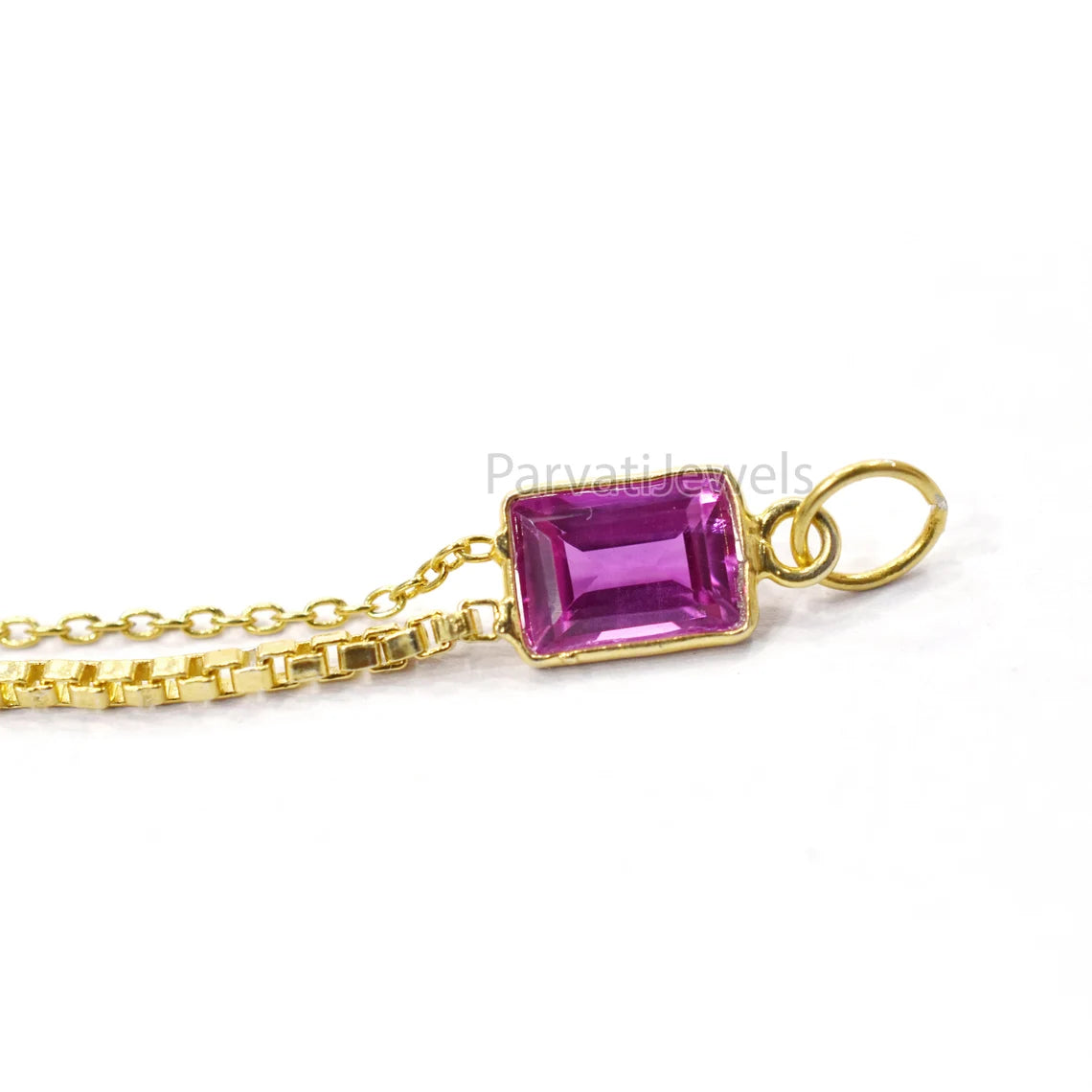 18K Solid Gold Pink Tourmaline Charm With Tassel, 18k Solid Gold Charm, Deep Pink Tourmaline Charm, Gold Charm, Faceted Tourmaline Charm