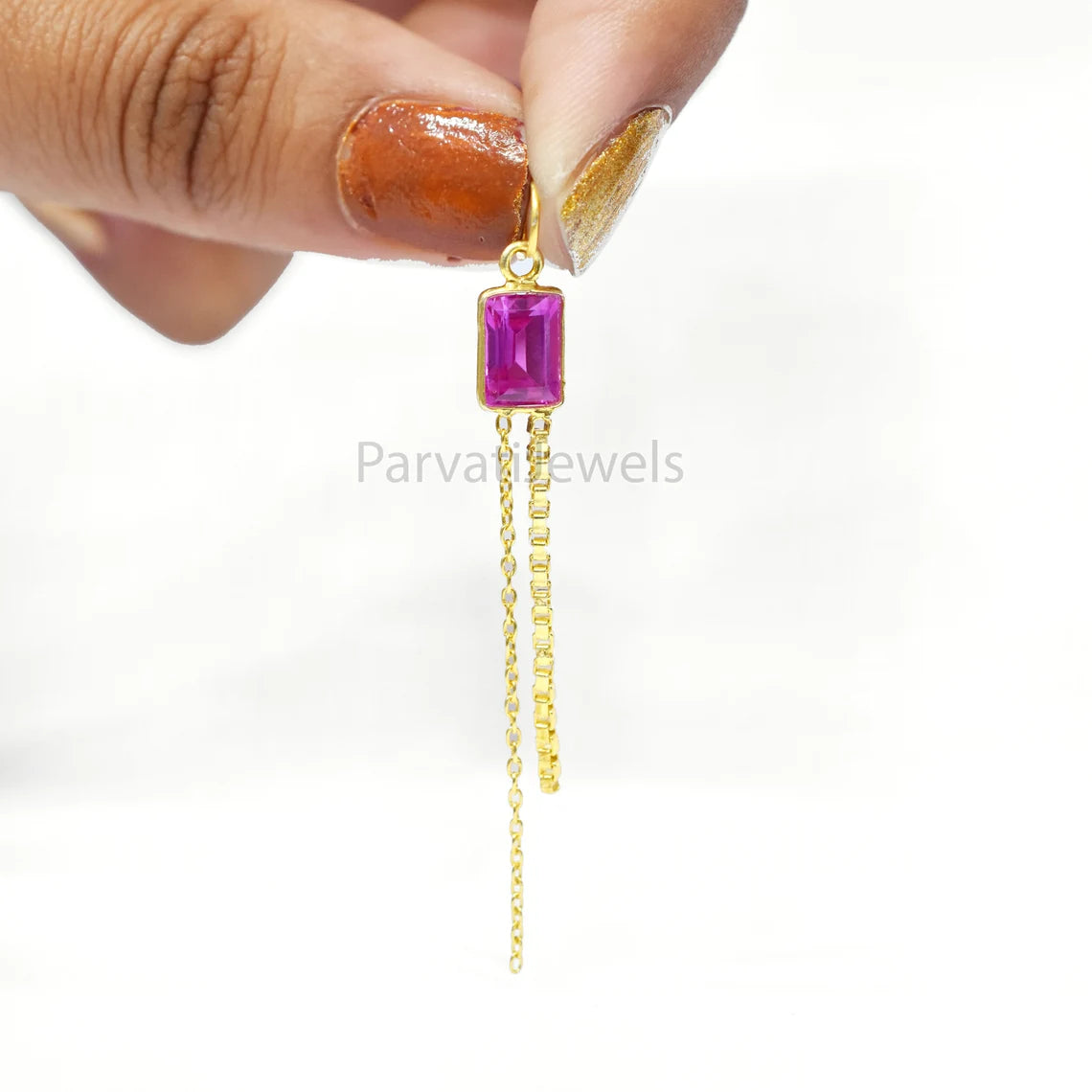 18K Solid Gold Pink Tourmaline Charm With Tassel, 18k Solid Gold Charm, Deep Pink Tourmaline Charm, Gold Charm, Faceted Tourmaline Charm