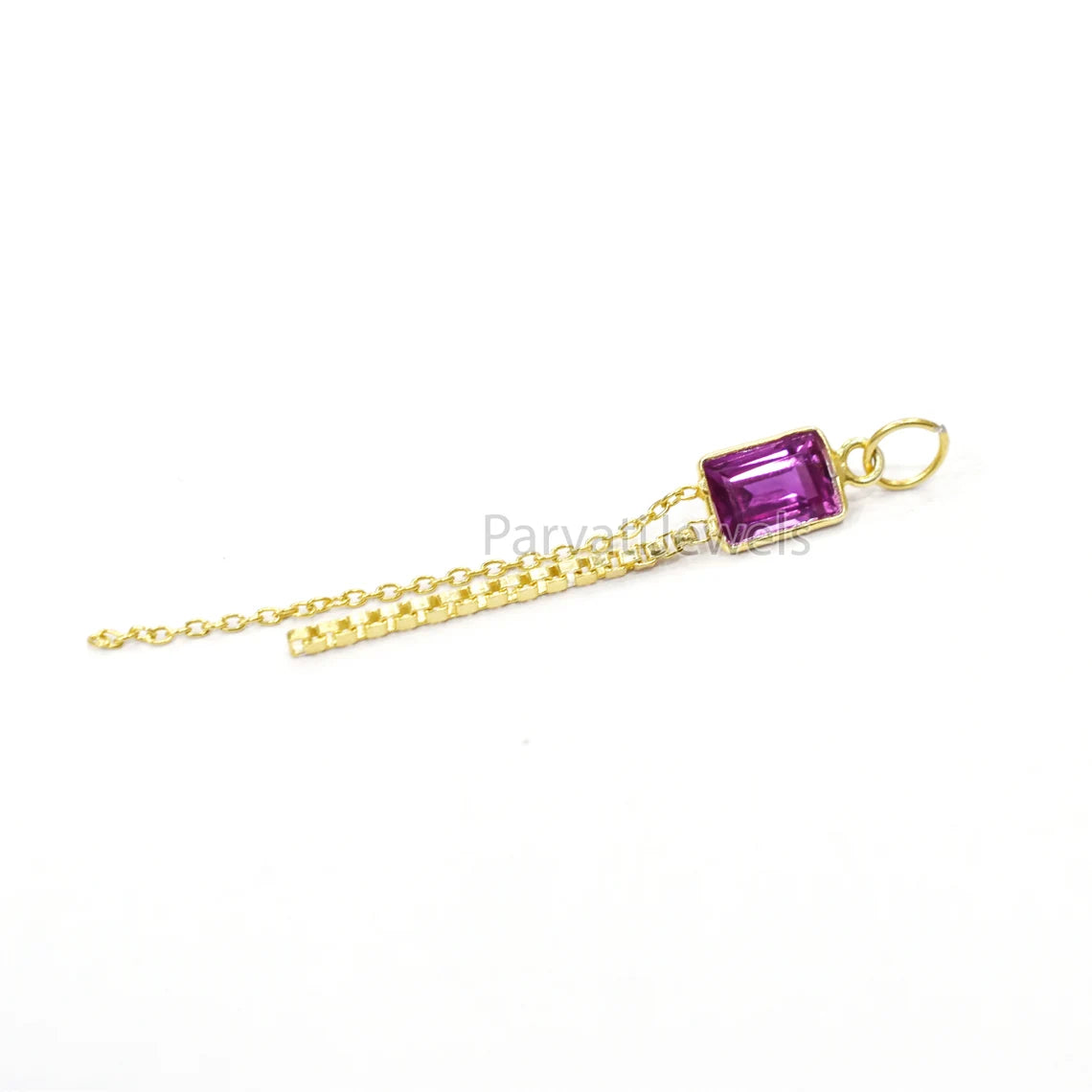 18K Solid Gold Pink Tourmaline Charm With Tassel, 18k Solid Gold Charm, Deep Pink Tourmaline Charm, Gold Charm, Faceted Tourmaline Charm