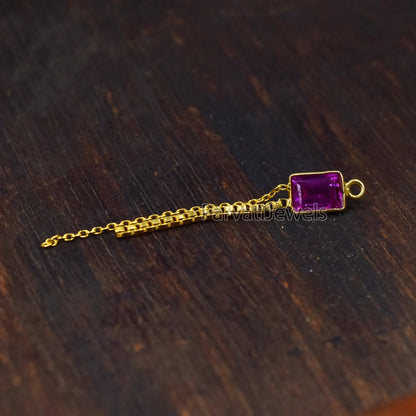 18K Solid Gold Pink Tourmaline Charm With Tassel, 18k Solid Gold Charm, Deep Pink Tourmaline Charm, Gold Charm, Faceted Tourmaline Charm