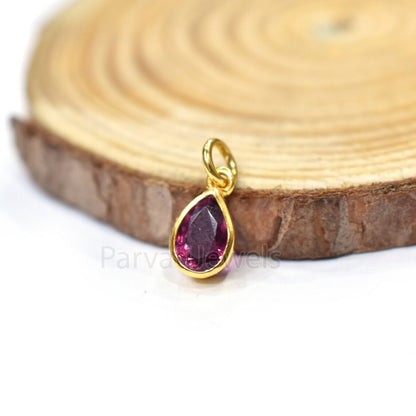 Pink Tourmaline Charm, 18k Solid Gold Charm, Solid Cold Charm, Handmade charm, 14K Gold Charm, Faceted Tourmaline Charm, Handmade Gold Charm