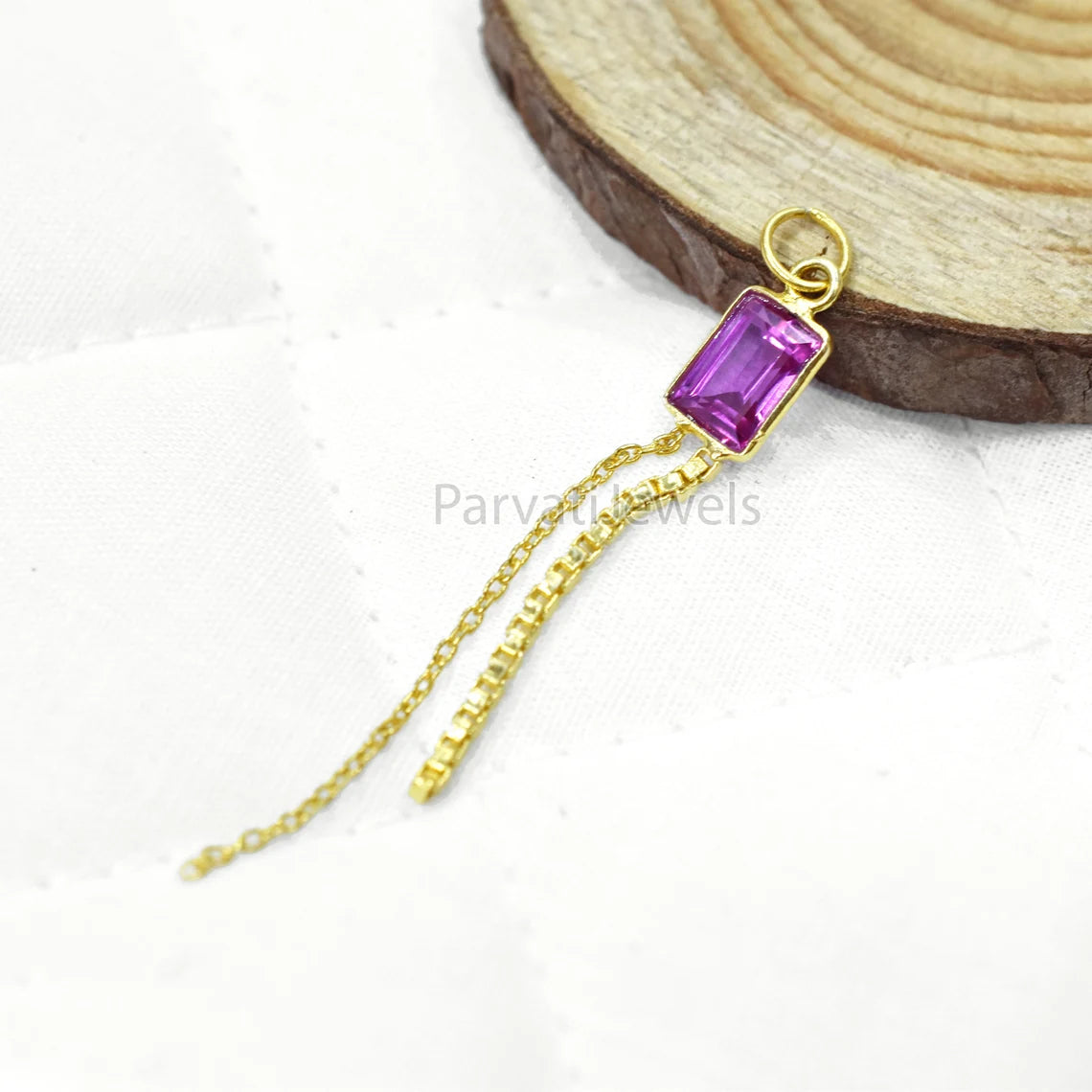 18K Solid Gold Pink Tourmaline Charm With Tassel, 18k Solid Gold Charm, Deep Pink Tourmaline Charm, Gold Charm, Faceted Tourmaline Charm