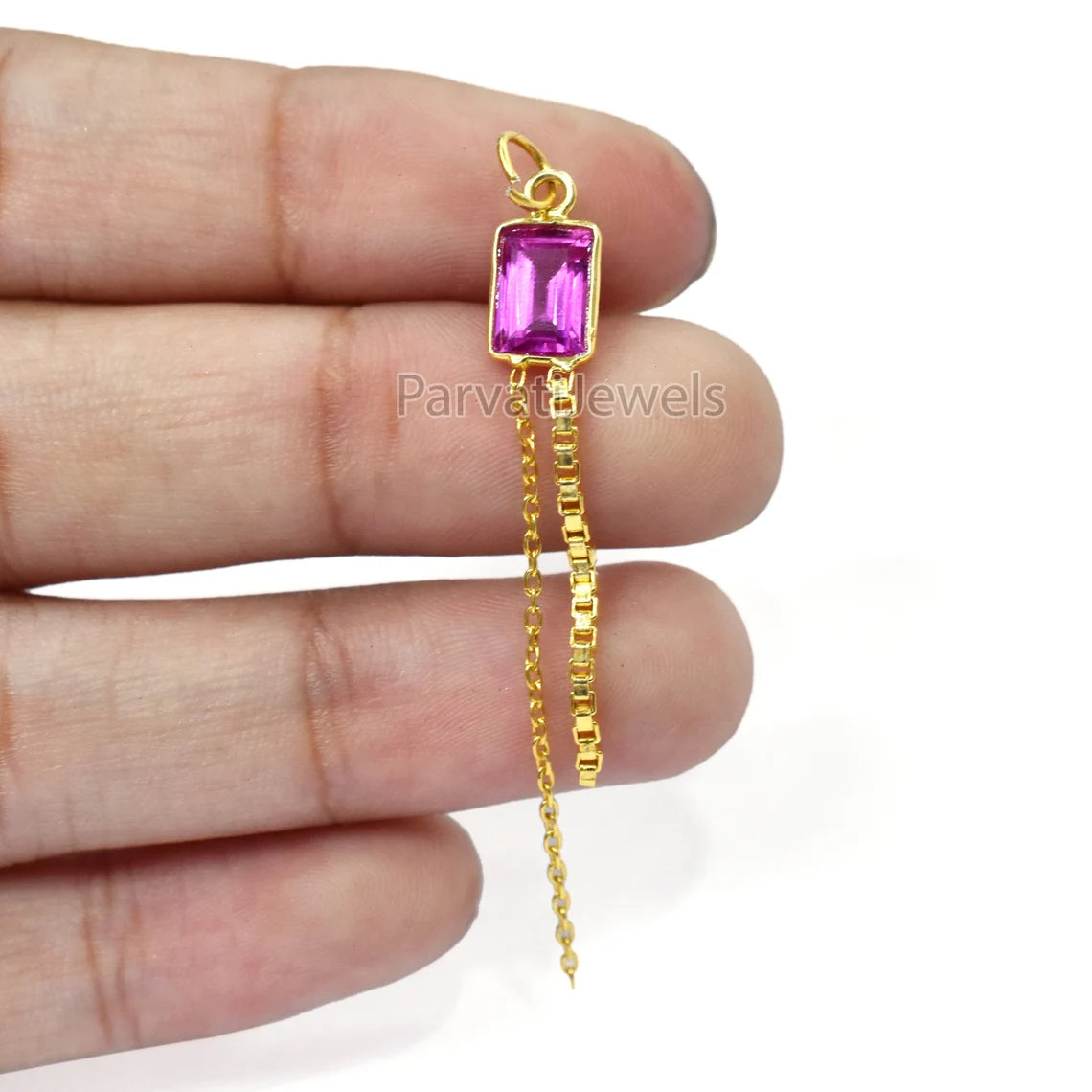 18K Solid Gold Pink Tourmaline Charm With Tassel, 18k Solid Gold Charm, Deep Pink Tourmaline Charm, Gold Charm, Faceted Tourmaline Charm