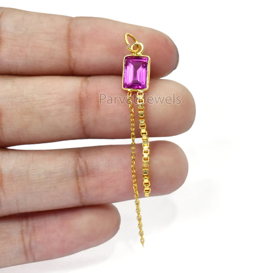 18K Solid Gold Pink Tourmaline Charm With Tassel, 18k Solid Gold Charm, Deep Pink Tourmaline Charm, Gold Charm, Faceted Tourmaline Charm