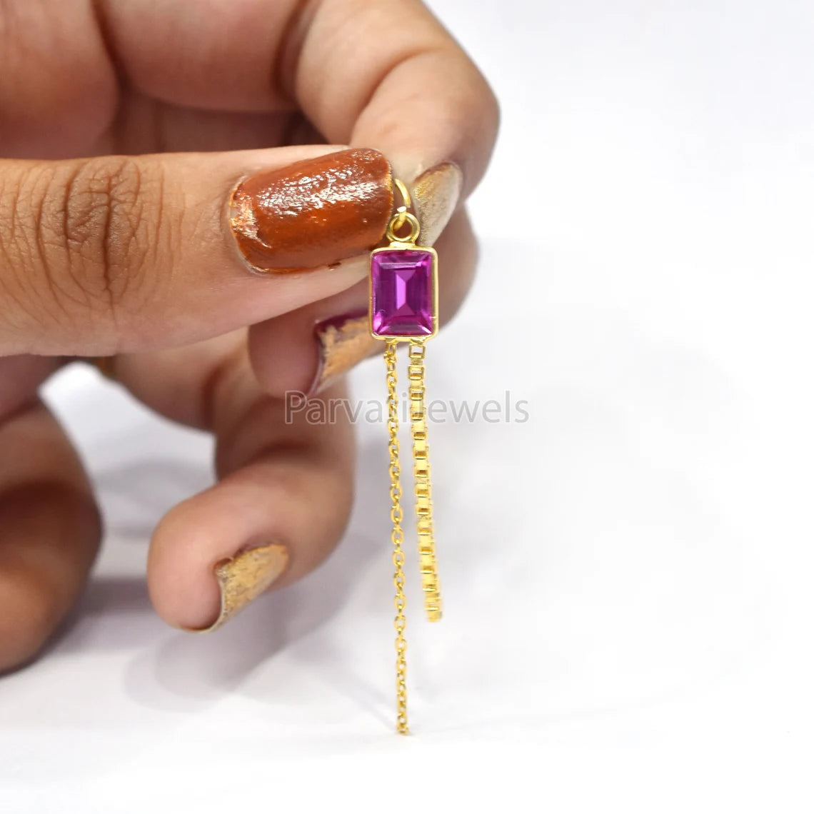 18K Solid Gold Pink Tourmaline Charm With Tassel, 18k Solid Gold Charm, Deep Pink Tourmaline Charm, Gold Charm, Faceted Tourmaline Charm