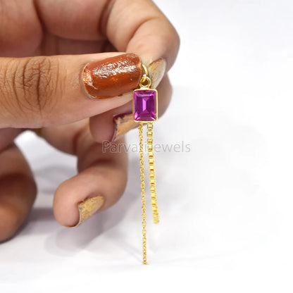 18K Solid Gold Pink Tourmaline Charm With Tassel, 18k Solid Gold Charm, Deep Pink Tourmaline Charm, Gold Charm, Faceted Tourmaline Charm