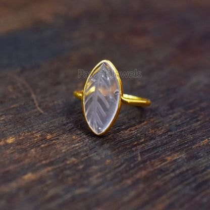 Natural Rose Quartz Solid Gold Ring, Marquise Shape Carving Rose Quartz Ring Solid Gold Ring, 14K & 18K Solid Gold Ring Jewelry, Gold Ring